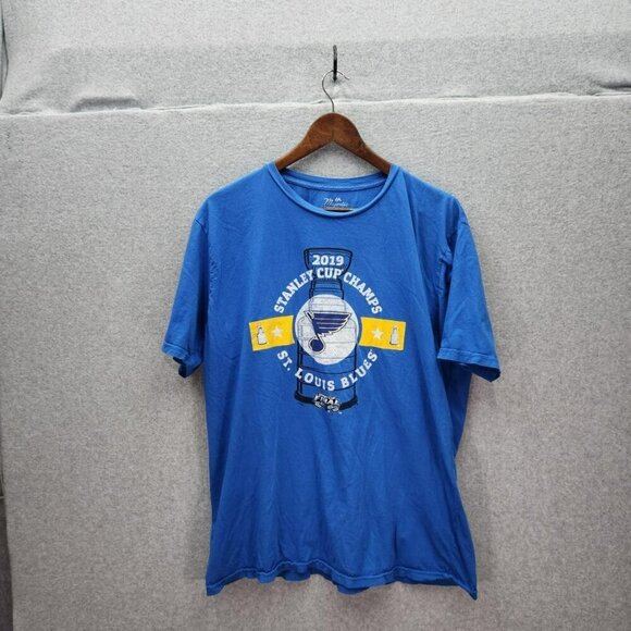 2019 Stanley Cup Champs St. Louis Blues Majestic Threads Blue T-Shirt XL 100% Co - Picture 1 of 4